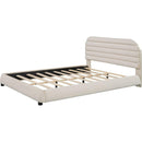 Queen Size Velvet Upholstered Platform Bed,Solid Frame and Stylish Curve-shaped Design, Beige