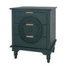 Hollow Carved 3 Drawer Dresser With Metal Handles, Storage Chest For Living Room Or Bedroom - Blackish Green