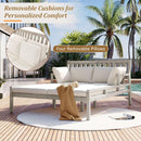 Outdoor Daybed, Patio Daybed with Four Pillows, Wooden Outdoor Bed with Curved Armrests for Poolside, Backyard, Garden