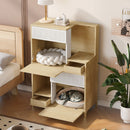 Furniture Style Multi-use Natural Cat Litter Box House with Flip-down Door, MDF & Metal, 31.4' x 15.7'