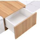 TV Stand and Coffee Table with Faux Marble, Walnut Wood Grain Finish, Set of 2, Modern Entertainment Center for TVs up to 88", Center Table with 2 Storage Drawers for Living Room, White