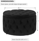 Twenty EightInch Velvety Round Storage Ottoman Black Tufted