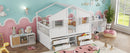 Full Size House Loft Bed with Roof, Windows,4 Storage Drawers,Pine Wooden Bed with Safety Guardrails,Ladder,White