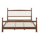 Mid-Century Modern King Size Solid Pine Wood Platform Bed with Upholstered Headboard in Boucle, No Box Spring Needed, Brown