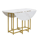 TOPMAX Space-Saving 5-Piece Extendable Kitchen Dining Table Set for Small Spaces - Round Faux Marble Top with Golden Frame, 4 Upholstered Chairs, Compact Foldable Design,White+Black