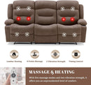 Brown Fabric Recliner Sofa With Heated Massage USB Port