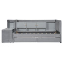 Twin Size Upholstered Daybed with Drawers, Shelves, Flip Cabinets & Side Table (Gray)