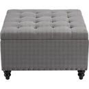 Grey Tufted Storage Ottoman Square For Living Room