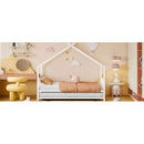 Twin Size Metal House Bed with Twin Size Trundle, White