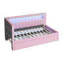 Upholstered Twin Size Platform Bed with USB Ports and LED Belt, With Trundle, Pink