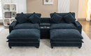 Contemporary Chenille Upholstered Sectional Sofa with Ottomans, USB Ports, Cup Holders & Storage, Blue