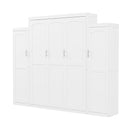 Queen Size Murphy Bed with 2 Wardrobe and Storage Shelf, Multifunctional Foldable Platform Bedframe for Guest-Room, Bedroom, White