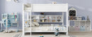 Queen Over Queen Bunk Bed with Built-in Storage Cabinets,Charging Station,Ladder,Safety Guardrails,Solid Pine Wood Bunk Bed,White