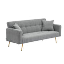 Contemporary Grey Teddy Fleece Sofa Bed with Two Throw Pillows and Metal Legs