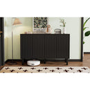 ON-TREND Minimalist Shoe Cabinet with 5 Solid Wood Legs, Cream Style Sideboard Buffet Cabinet with Fluted Doors, Large 4-Door Storage Cabinet with Adjustable Shelves for Living Room, Black, 55.1*13.7'