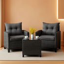 3 Piece Patio Furniture Set Outdoor PE Rattan Conversation Set With Washable Cushions And Tempered Glass Table Grey