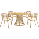 Outdoor dining simple bamboo chair table, PE ratten round table 110CM plastic wood top
