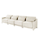 Elegant Four-Seater Chenille Sofa with Lumbar Pillow, Ergonomic Design, Solid Wood Frame, Beige