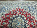 Square Persian Nain Rug 6'3" x 6' 8", Hand-Knotted, Wool with Silk Accents, Ivory Red Blue
