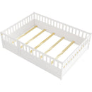 Full size Floor bed, integral construction with super high security barrier, door, children's floor bed frame, Montessori wooden children's floor bed, Support slat white