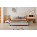 Queen Size Velvet Upholstered Platform Bed,Solid Frame and Stylish Curve-shaped Design, Beige