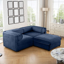 Stylish Blue Chenille 2-Seater Sofa with Ottoman Storage Seat, Cylindrical Backrest and Armrests, Modern Fabric Loveseat