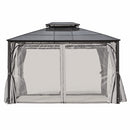 TREXM 10'x12' Hardtop Outdoor Gazebo, Heavy Duty Double Roof Patio Gazebo with Aluminum Frame, Double-Layer Side Walls Mosquito Netting & Privacy Curtains for Patio, Garden, Backyard (Grey)