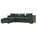 Elegant Chenille L-Shaped Sofa with Wooden Storage Compartment, Green, 93.7 Inches