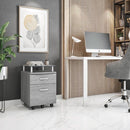 Two Drawer Rolling File Cabinet With Lock And Glass Top Under Desk Printer Stand Grey Office Furniture
