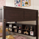 Queen Over Queen Bunk Bed with Built-in Storage Cabinets,Charging Station,Ladder,Safety Guardrails,Solid Pine Wood Bunk Bed,Brwon