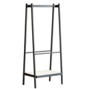 (Black) Solid Oak Wood Clothes Rack, Black Rattan Hanger Rack-clothes Rack with Shelves, Cloth Hanger Standing Garment Racks for Hanging Clothes