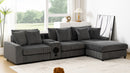 Modular Corduroy Sectional Sofa with Bluetooth Speakers, USB Charger, Cup Holders, Storage, and Ottoman in Dark Gray