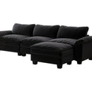 Living Room Furniture Luxury Sectional Sofa Couch with Ottoman Soft Velvet Upholstered Sofa Black