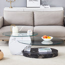 Contemporary Artistic Double Layer Coffee Table - White and Black Marble Collision, Tempered Glass Top, Multiple Colors