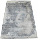 Hand Loom 5x8 Modern Abstract Ivory and Gray Viscose Rug
