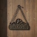 Welcome Hanging Plaque, Cast Iron Rustic Front Door Decor