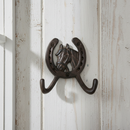 Horseshoe Wall Hook with Horse Head, Cast Iron for Coats, Keys or Hats