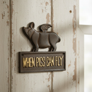 When Pigs Can Fly Cast Iron Wall Plaque, Humorous Wall Decor