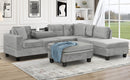 Modern Sectional Sofa with Storage Ottoman, L-Shape Couch with 2 Pillows and Cup Holders, Gray Velvet, 105 inch