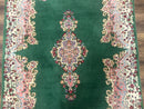 Green Persian Kerman Rug 4x6, Semi Open Field, Green & Cream, Vintage