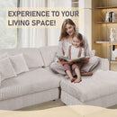 105' Oversized Sectional Sofa Cloud Couch for Living Room, Modern stripe L Shaped Couch, Comfy Boucle Modular Sofa Sleeper with Moveable Ottoman WIth/6 Pillow(WHITE)