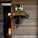 Cow Welcome Bell Sign, Cast Iron Farmhouse Front Door Decor