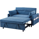 55.1' Pull Out Sleep Sofa Bed Loveseats Sofa Couch with Adjsutable Backrest, Storage Pockets, 2 Soft Pillows, USB Ports for Living Room, Bedroom, Apartment, Office, Blue (Old SKU: WF315689AAC)