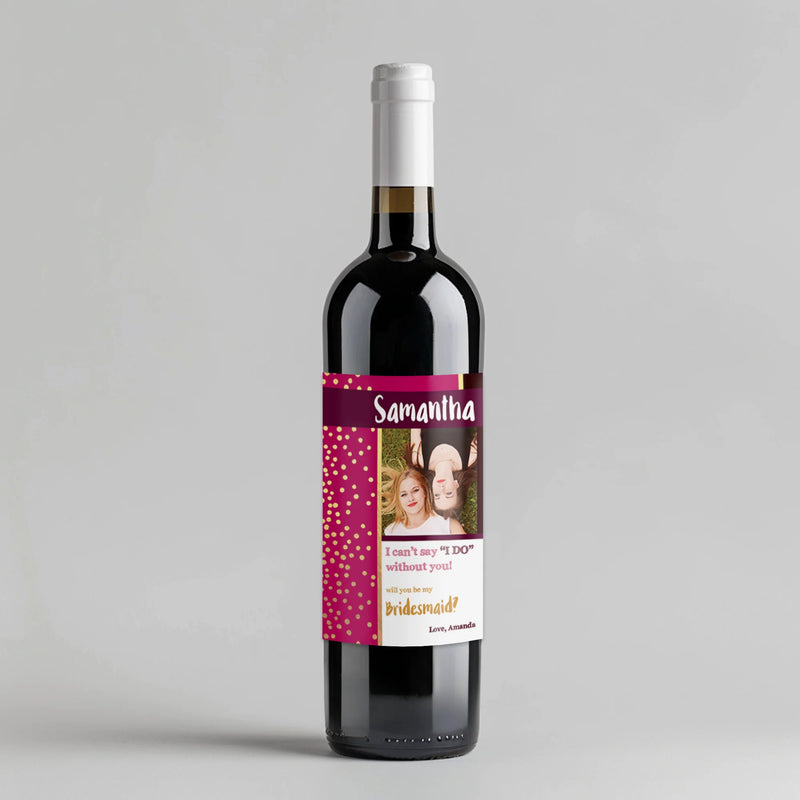 Pink Gold Dots Bridesmaid Wine Label