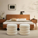 Beige Linen Upholstered Round Storage Ottoman Removable Lid