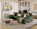 Dark Green Corduroy U Shaped Sectional Sofa 4 Seat Chaise