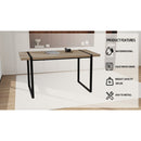 59' MDF light wood dining table and modern dining chair 4-piece set, medieval wooden kitchen dining table set, rectangular metal base, dining table and suede chair