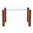 Transparent Tempered Glass Dining Table with Walnut MDF Wood Grain Legs, 49.6x30 Inch
