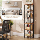 Six Tier Tall Bookshelf Narrow Rustic Brown Bookcase