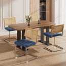 Natural Rattan Dining Chairs Set of 2, Modern Dining Room Chairs with Solid Wood Back for Kitchen Living Room, Mid Century Breuer Design Inspired, Upholstered Faux Leather (Blue)